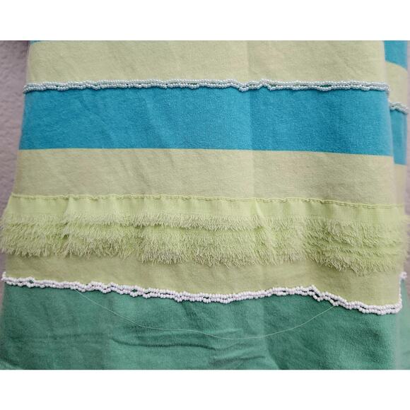 Ruby Rd. Blue Green White Striped Short Capped Sleeves Top Medium Round Neck - Picture 2 of 5